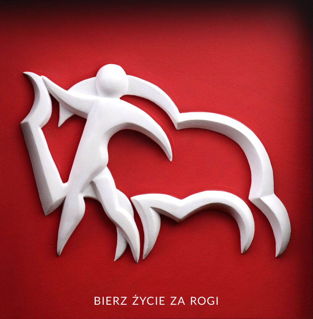 Płaskorzeźba „Bierz życie za rogi” (inspirowana logo Banku Pekao)