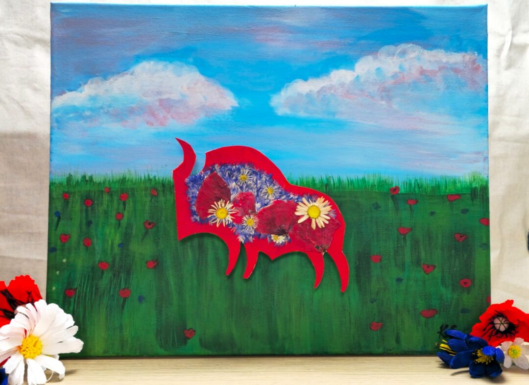 Łąka-akryl na płótnie 40x50 plus suszone kwiaty